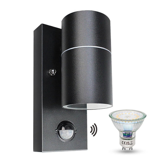 💡 LED zunanja stenska svetilka s senzorjem gibanja – 5W, GU10, 3000K,črna