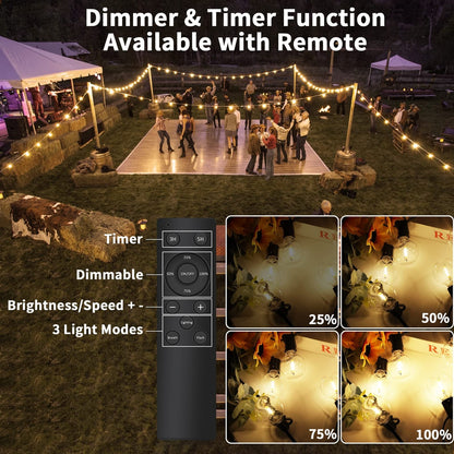 💡 Yuucio outdoor string lights 2x15 m - dimmable, with 2x remote control (52 LED G40)