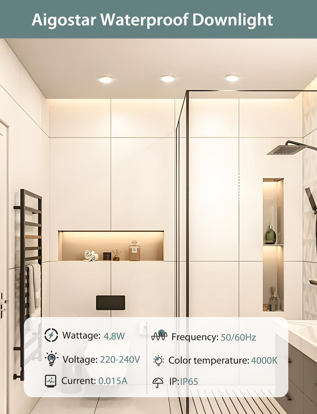 💡6x AIGOSTAR LED recessed light 4.8W 4000K, IP65 – white