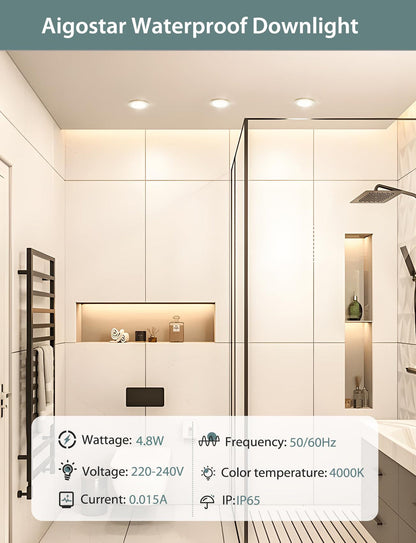 💡6x AIGOSTAR LED recessed light 4.8W 4000K, IP65 – white