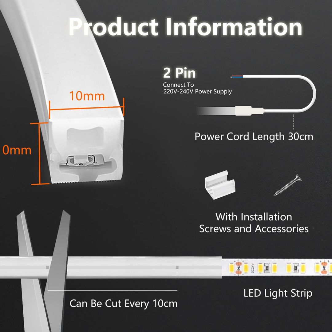 5m LED neon trak, 230V, IP65, 4000K