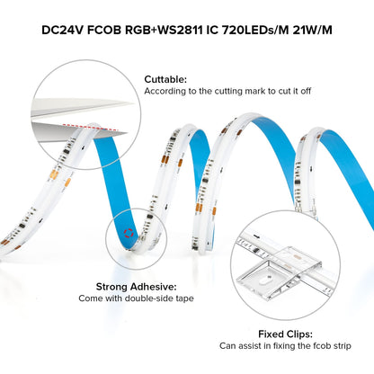 FCOB RGB IC LED trak 5 m – 720 LED/m, DC 24 V, barvni učinki