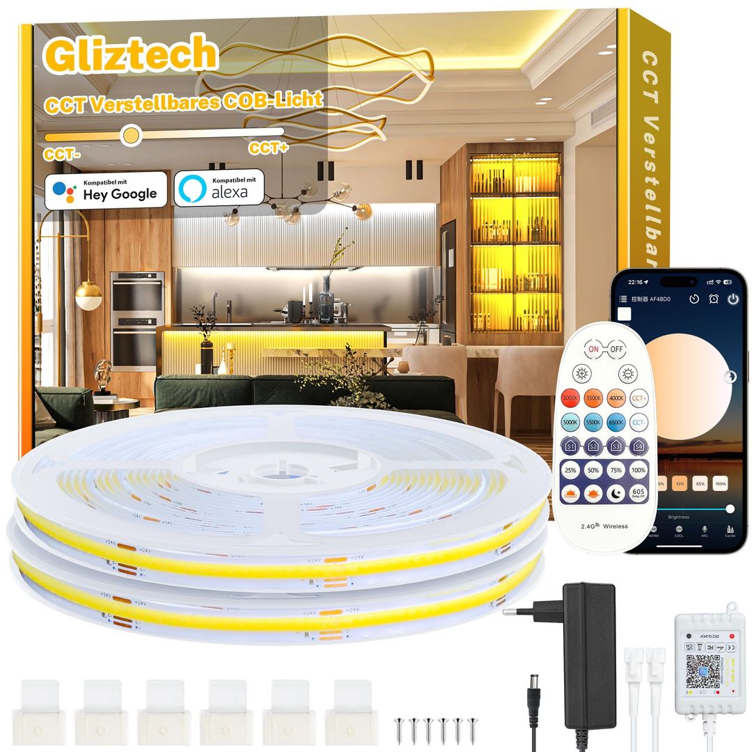 14m COB LED trak 24V, CCT 3000K–6500K, daljinec, aplikacija