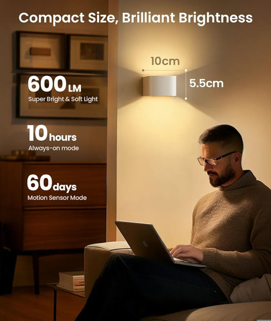 2x FULEN LED stenska svetilka na baterijo (5000mah) z senzorjem gibanja (bela)