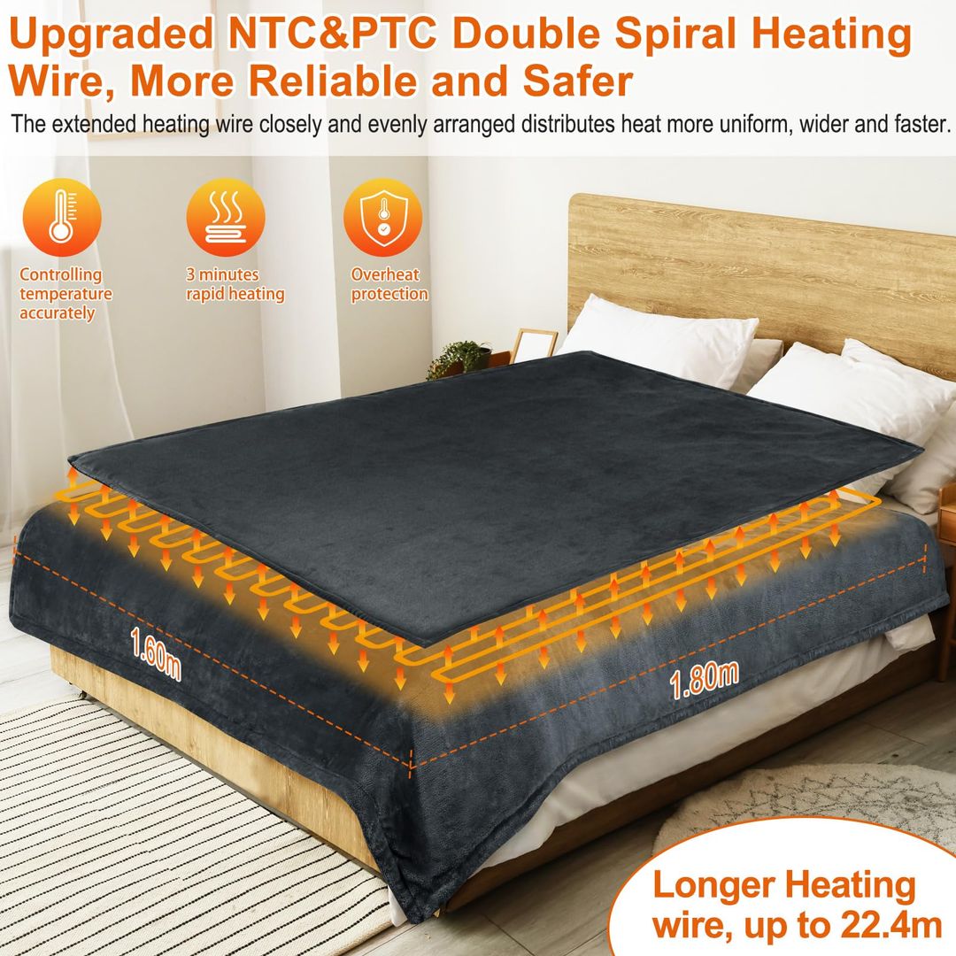 Električna odeja 180×160 cm – dvostranska (flanel / sherpa), s termostatom - 160W - (Poškodovana embalaža)