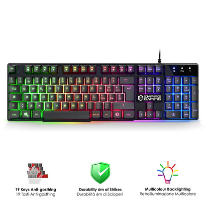 EMPIRE GAMING MK800 3-v-1 gaming komplet – RGB tipkovnica, miška in podloga