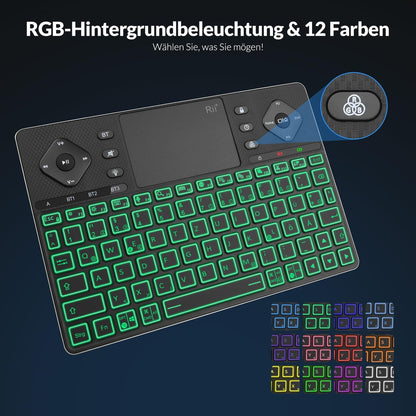 Rii brezžična Bluetooth tipkovnica s touchpad in RGB osvetlitvijo