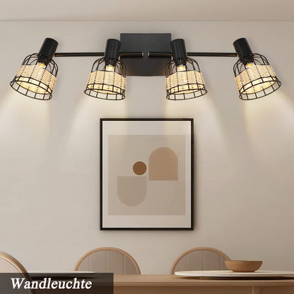 💡 Depuley ceiling lamp 4×E14 – black with rattan shades