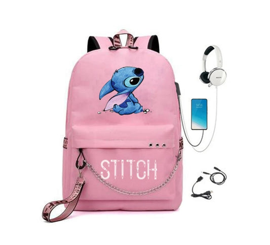 Roza nahrbtnik Stitch – 20–35L, z odprtino za USB priključek in slušalke