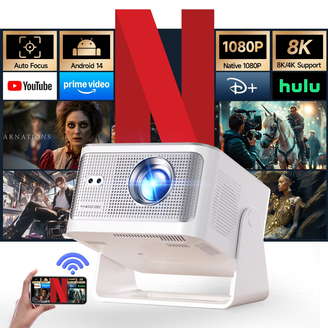 LED projektor Magcubic HY350MAX, 4K/8K, 600ANSI, Android 14, Wifi 6, AutoFocus