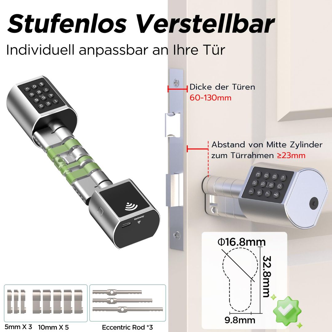 Pametna elektronska ključavnica s prstnim odtisom, PIN, Wi-Fi, Bluetooth, tipkovnico in RFID – 60–130 mm