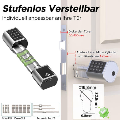 Pametna elektronska ključavnica s prstnim odtisom, PIN, Wi-Fi, Bluetooth, tipkovnico in RFID – 60–130 mm