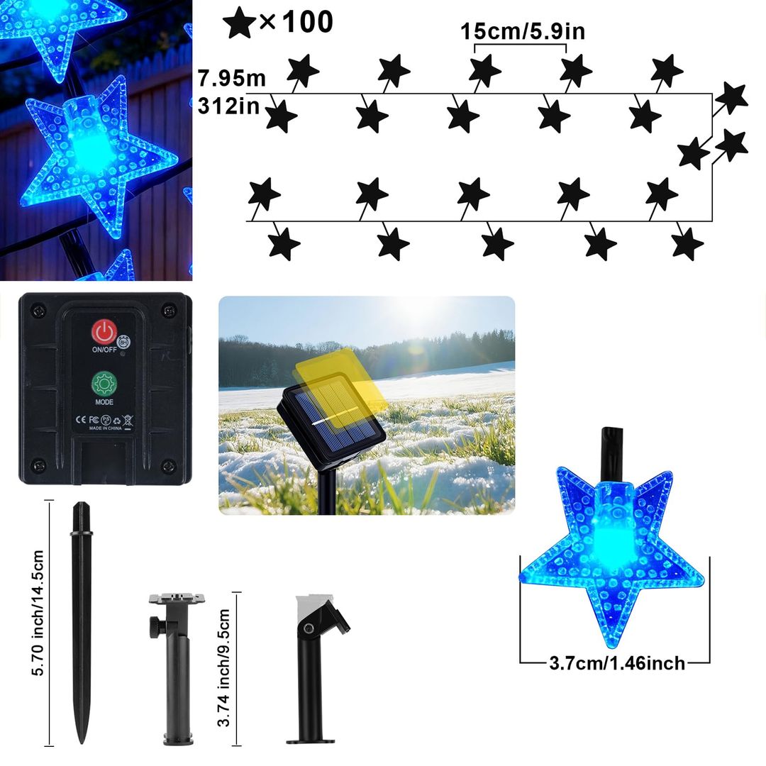 Solarne zunanje LED verige z zvezdicami, 50 LED, 8 načinov