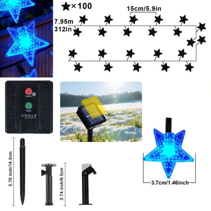 Solarne zunanje LED verige z zvezdicami, 50 LED, 8 načinov