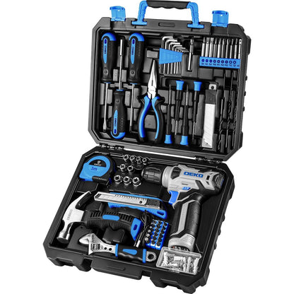Set orodja DEKO 126-delni z 8V akumulatorskim vrtalnikom - modra
