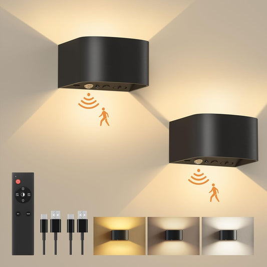 2x FULEN LED stenska svetilka na baterijo z senzorjem gibanja (črna)