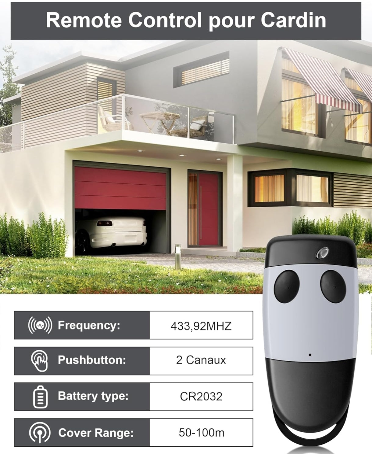 2x RUIZHI daljinec za garažna vrata CARDIN 433,92 MHz