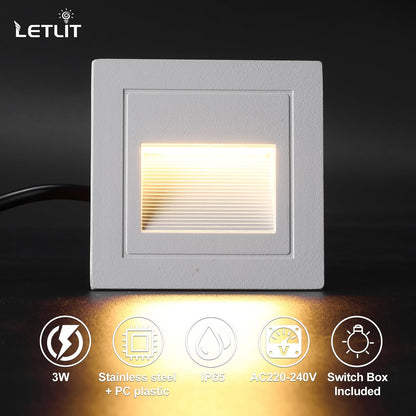 6x LETLIT vgradne LED stopniščne luči 3W – 4000K, 300lm (bela)