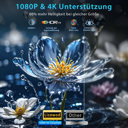 Projektor LISOWOD, 24.000lm, Full HD, 4K podpora, Wi-Fi 6, elektronski zoom, slika do 300', garancija