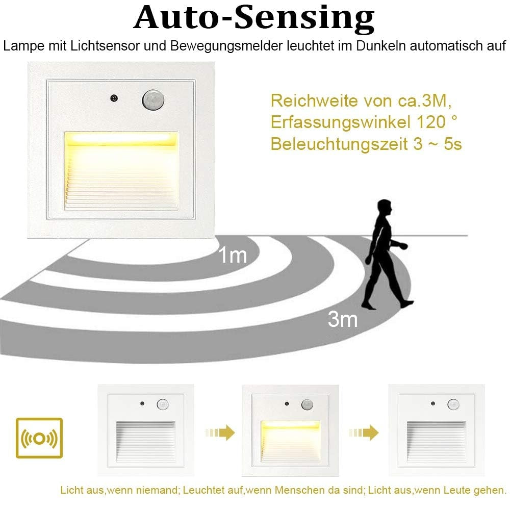💡 8x SUBOSI vgradne LED luči s senzorjem gibanja 3W – 3000K, IP65, aluminij