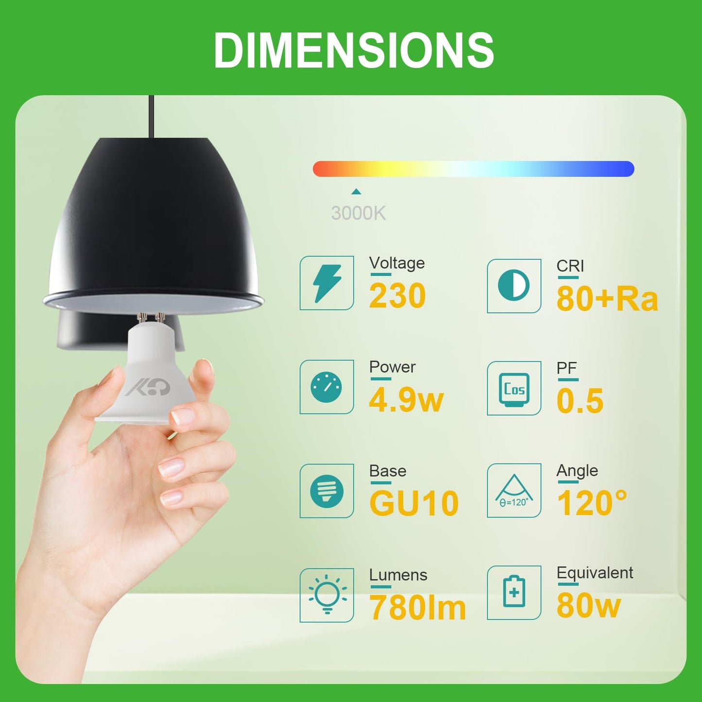 GU10 LED žarnica, 4,9W, topla bela (3000K), 10 kosov