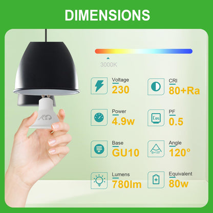 GU10 LED žarnica, 4,9W, topla bela (3000K), 10 kosov