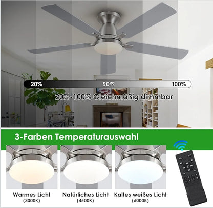 Shanggu stropni ventilator z lučjo (nikelj) - 132 cm, daljinec, aplikacija - naklikaj.si