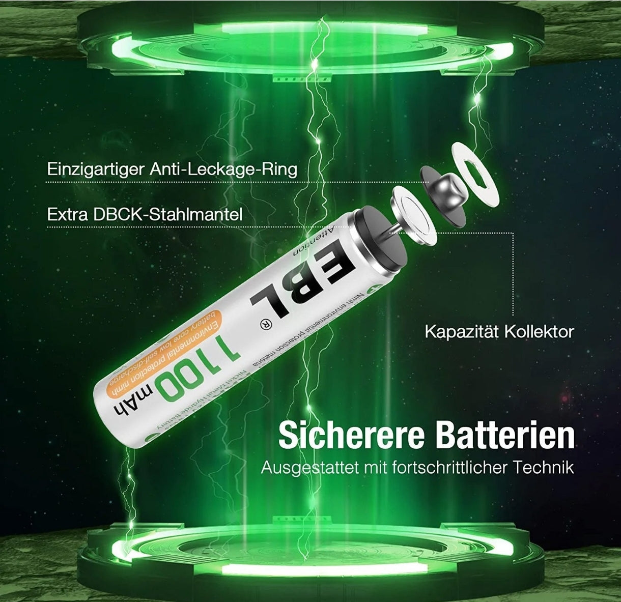 EBL AAA polnilne baterije 1.2V 1100 mAh – Ni-MH (8 kosov)