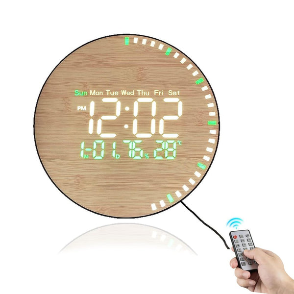 Digitalna stenska ura z daljinskim upravljalnikom - imitacija lesa - naklikaj.si