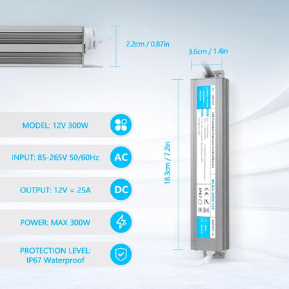 🔌 SUCIKORIO LED napajalnik 12V 300W, 25A, IP67, ultra tanek