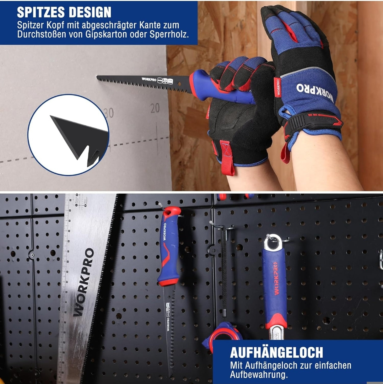 WORKPRO ročna žaga za suhomontažo – bi-metalno rezilo 150 mm