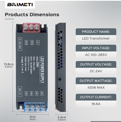 BRIMETI LED transformator 24V 100W, 4,16A – ultra tanek napajalnik za LED trakove