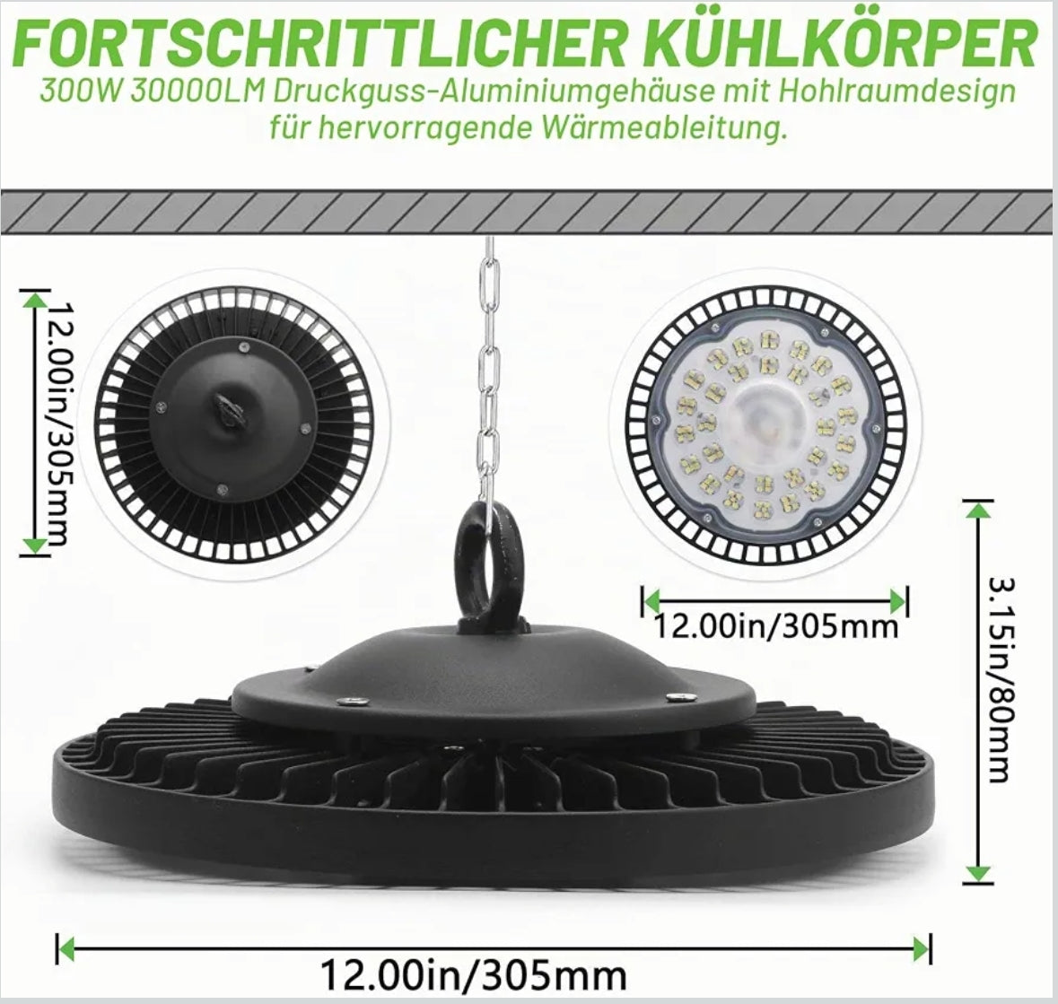 Industrielle LED-Lampe Jefedana 300W – 30000LM, IP65, kaltweiß (6500K)