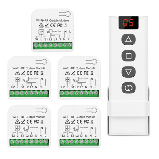 🪟 DieseRC WiFi + RF pametni modul za zavese/rolete – komplet 5 kosov + daljinec