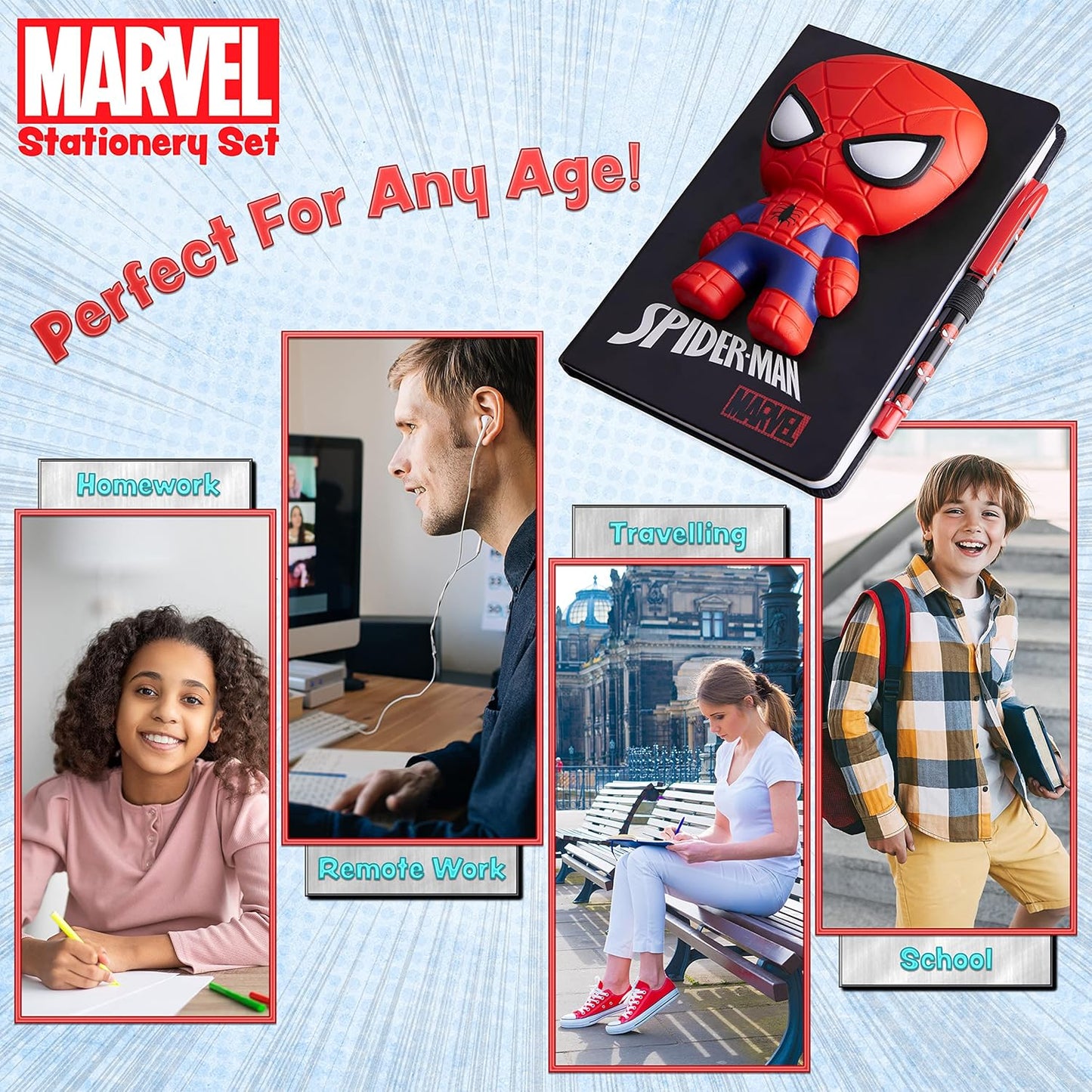 Spider-Man A5 zvezek in set s pisalom – 3D antistresni dnevnik