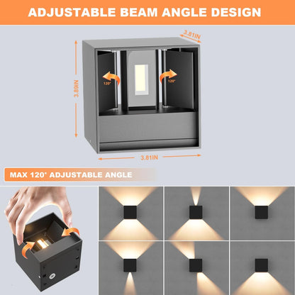 💡 Set of 2x LED wall lamp 12W - adjustable beam angle, 3000K, IP65, aluminum, black