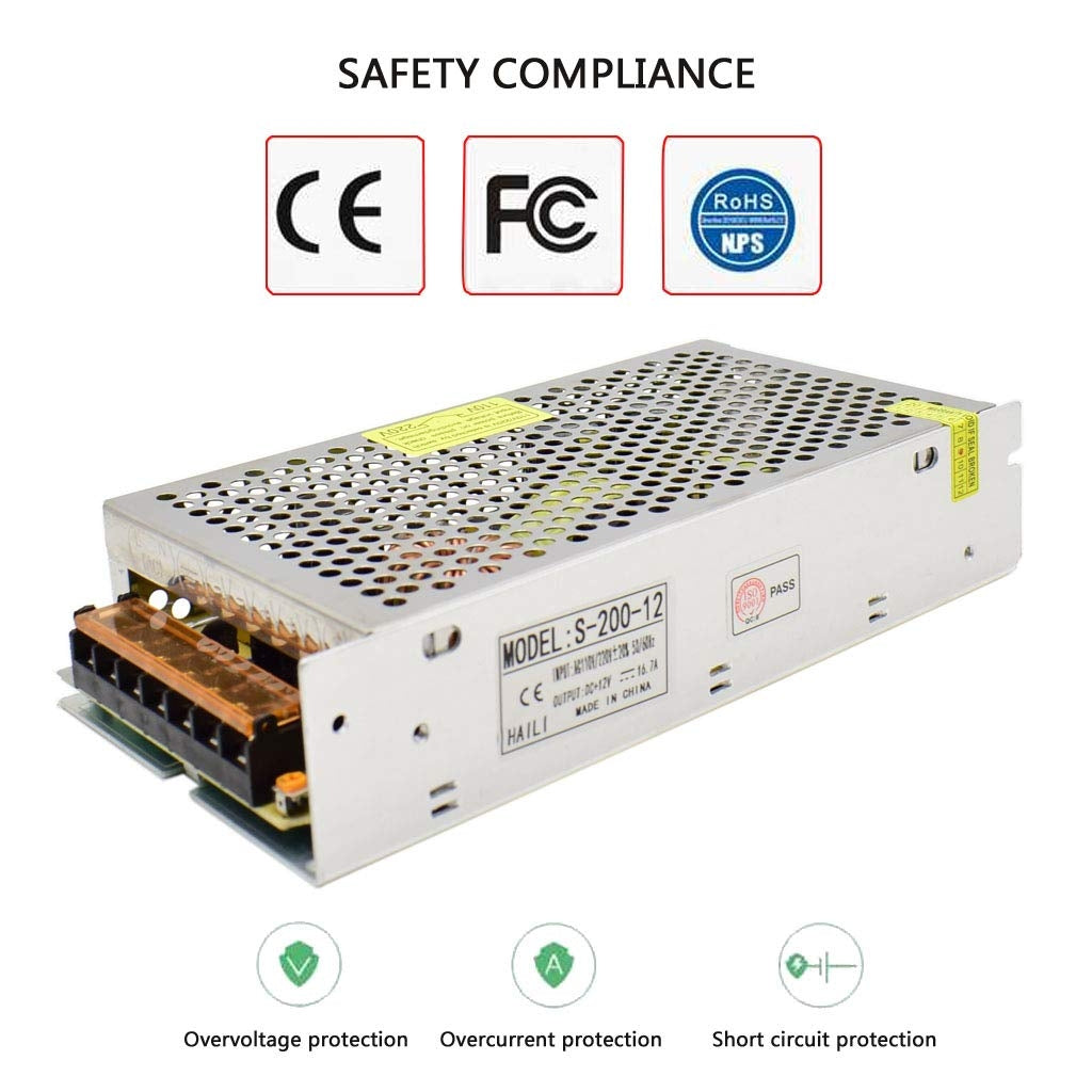 🔌 Napajalnik 12V, 16.7A, 200W, AC 110/220V vhod, kovinsko ohišje