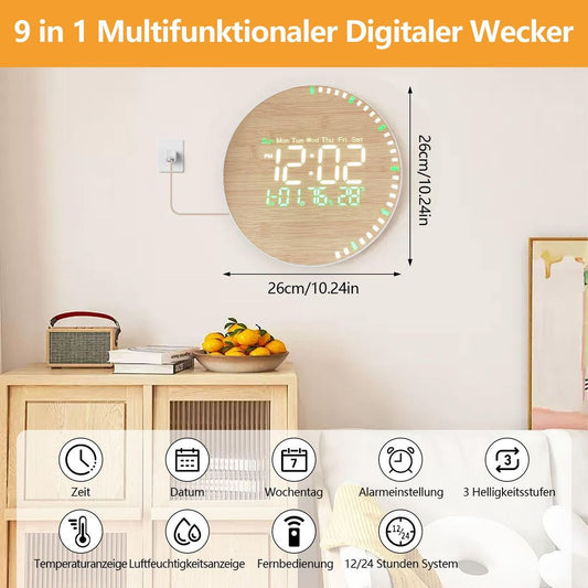 Digitalna stenska ura z daljinskim upravljalnikom - imitacija lesa