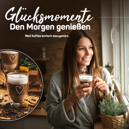 ☕ ElbFuchs® komplet 6x Cappuccino kozarcev s srčkom (350 ml, dvojna stena)
