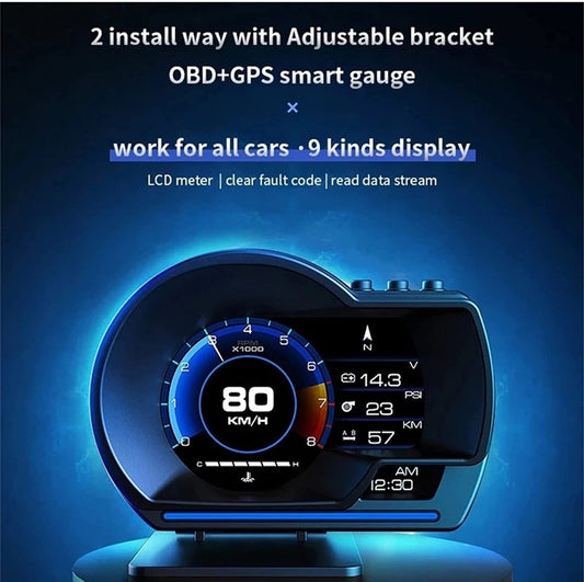 🚗 OBD2 + GPS pametni zaslon za avto – večfunkcijski HUD merilnik