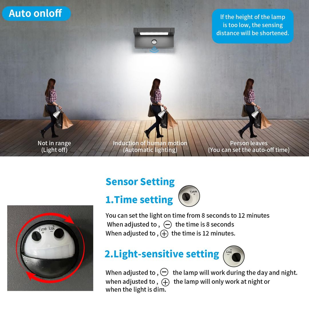 LED zunanja stenska svetilka s senzorjem gibanja, 22W, 6500K, IP65, antracit