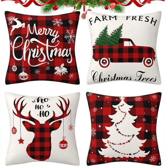 🎄Set 4 božičnih prevlek za blazine 45x45cm – rdeče-črni karirasti motiv