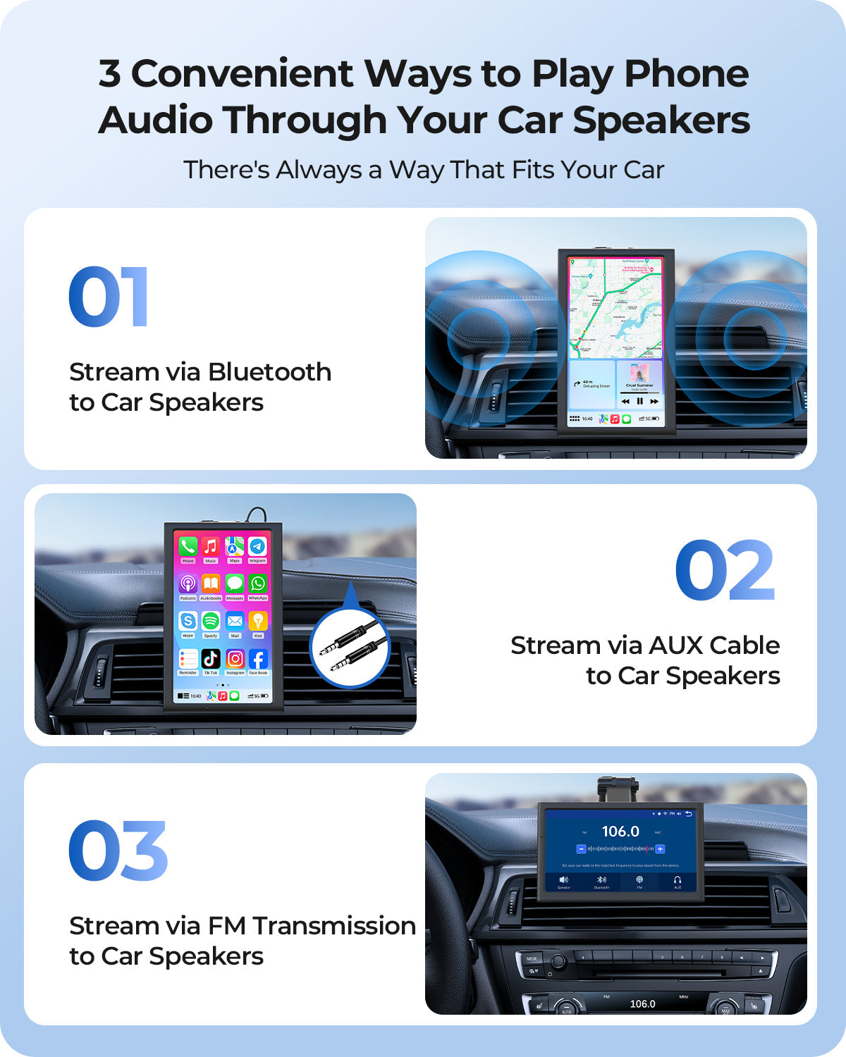 Krunia 7" prenosni pametni avtomobilski zaslon za Apple CarPlay in Android Auto