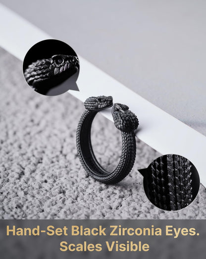 COPPERTIST.WU dvojni prstan “Snake Head” – mat črna (velikost 60)