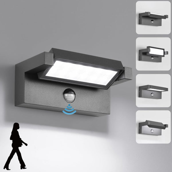 LED zunanja stenska svetilka s senzorjem gibanja, 22W, 6500K, IP65, antracit