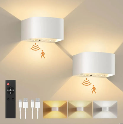 2x FULEN LED stenska svetilka na baterijo (5000mah) z senzorjem gibanja (bela)