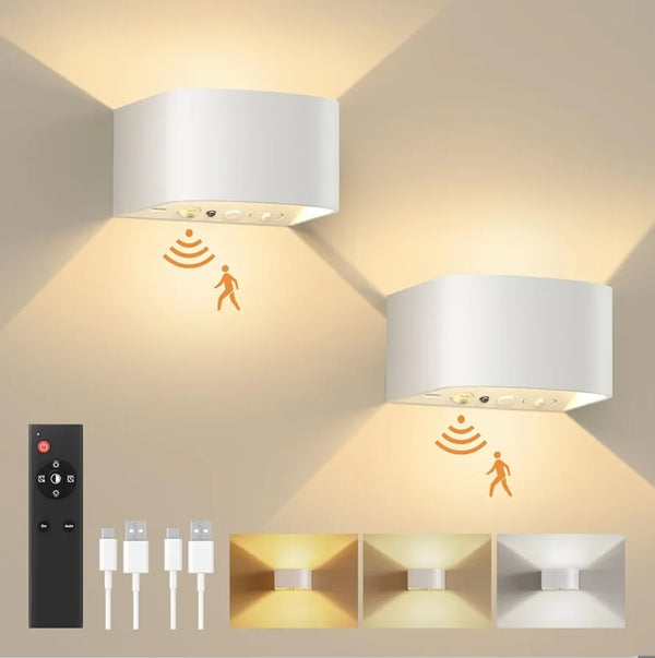 2x FULEN LED stenska svetilka na baterijo (5000mah) z senzorjem gibanja (bela)