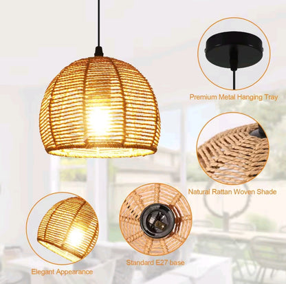 💡 Natural rattan hanging lamp - hand-woven lampshade