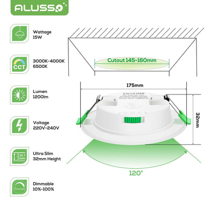 6x ALUSSO vgradne LED luči 22W – 1900 lm, 3 barve (3000K / 4000K / 6500K), zatemnitvene