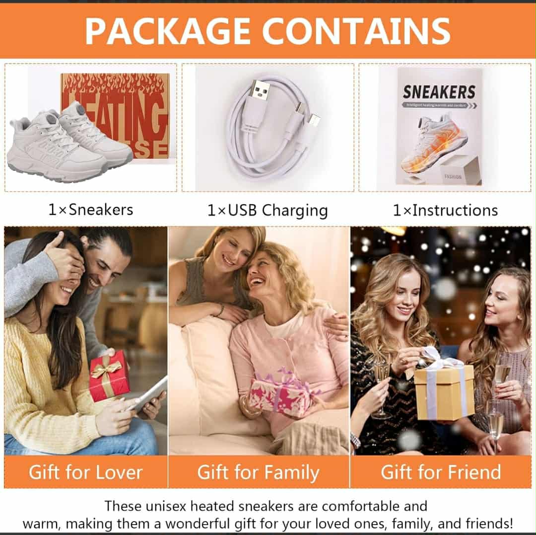 JINPURGON ogrevani zimski pohodni čevlji – vgrajena baterija, polnjenje USB - črni & beli